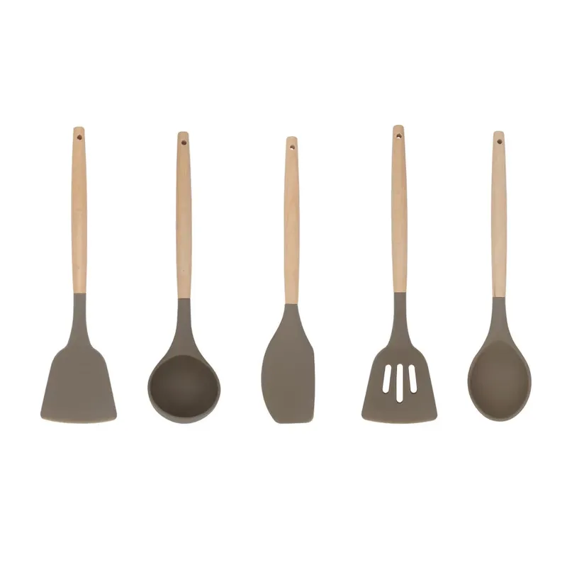 새 제품: 5개 세트 실리콘 식기 세트, 나무 손잡이가 - Kitchen Gadgets New Products 리뷰 및 가격